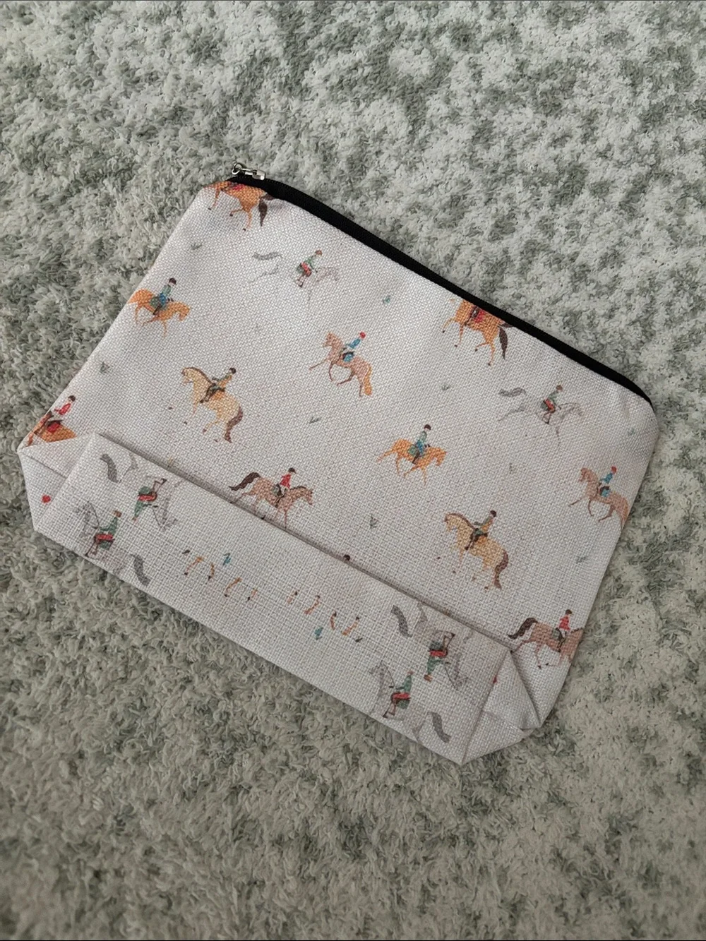 Western Horseback rider Equestrian Print Zip Cosmetic Travel Bag Pouch NWT